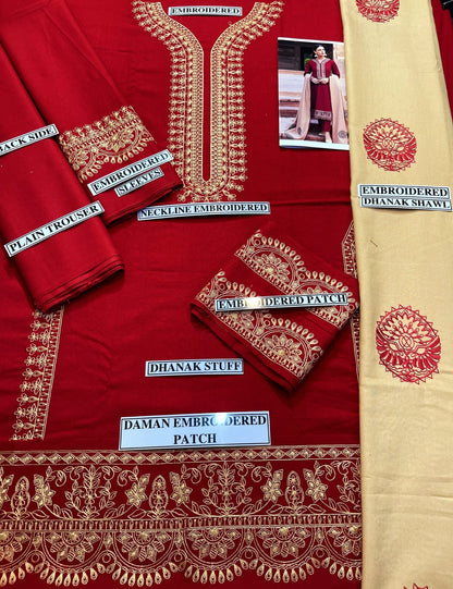 Embraided Dhanak 3 Piece Suit With Patches