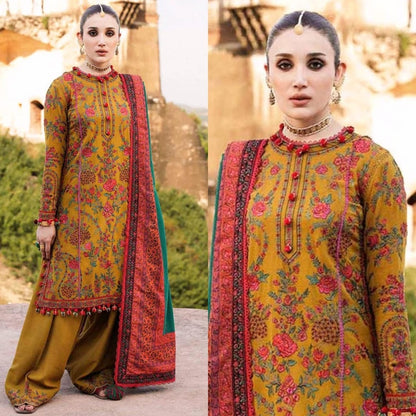 Embraided Dhanak 3 Piece Suit With Wool Shawl