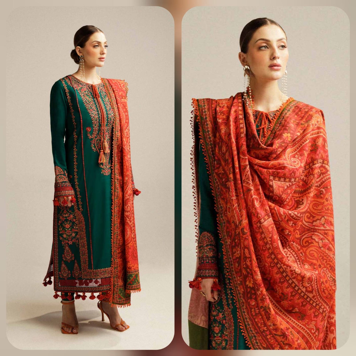 Embraided Dhanak 3 Piece Suit With Wool Shawl And Patch