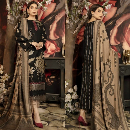 Embraided Dhanak 3 Piece Suit With Dhanak Shawl And Patch