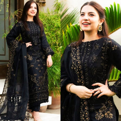 Embraided Dhanak 3 Piece Suit With Organza Embroidered Dupatta