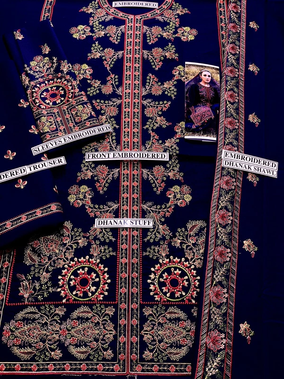 Embraided Dhanak 3 Piece Suit With Dhanak Shawl