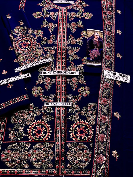 Embraided Dhanak 3 Piece Suit With Dhanak Shawl