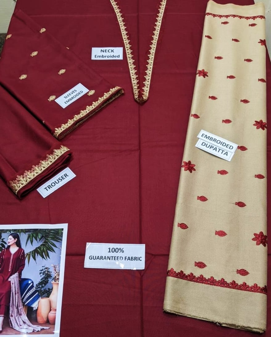 Dyed Dhanak 3 Piece Suit With Dhanak Embroidered Dupatta And Patch