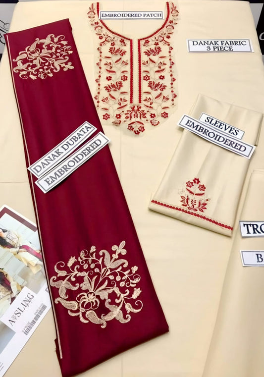 Dyed Dhanak 3 Piece Suit With Dhanak Embroidered Dupatta And Patch