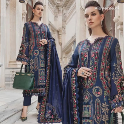 Embroidered Dhanak 3 Piece Suit With Patch
