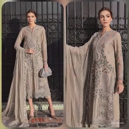 Boring Embroidered Lawn 3 Piece Suit With Embraided Patches
