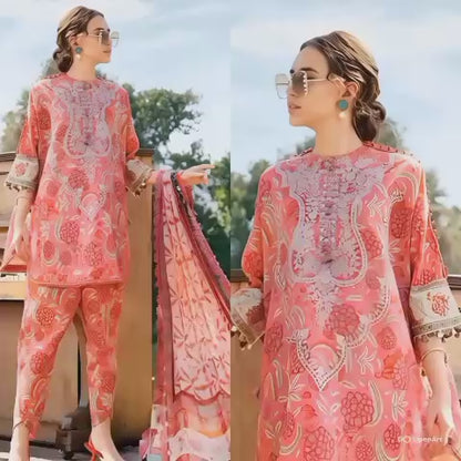 Digital Printed 3 Piece Lawn Suit With Neckline Patch