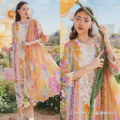 Embraided Lawn 3 Piece Suit With Embraided Patches