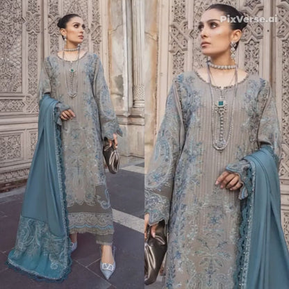 Embroidered Dhanak 3 Piece Suit With Patch